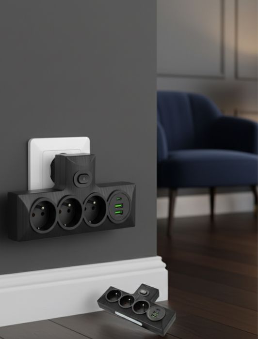 Przedłużacz Listwa Zasilająca Rozdzielacz 230 V 3×USB + Lampka LED