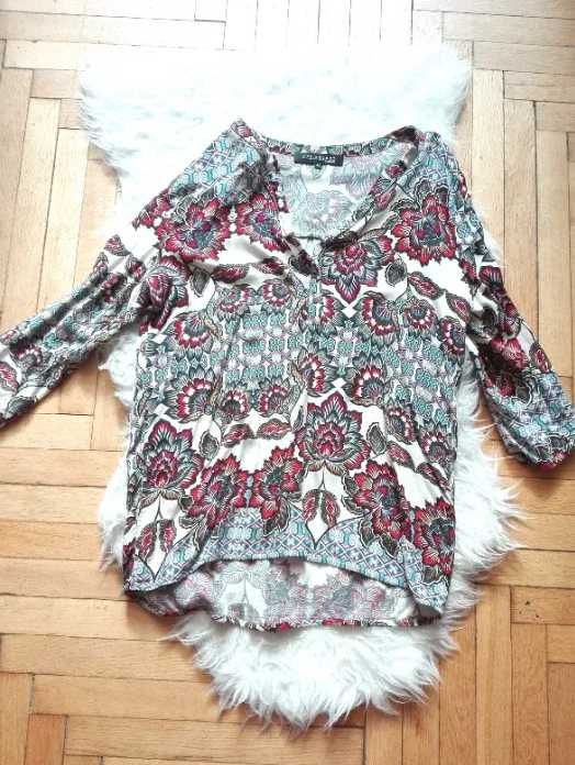 TOP SECRET biała kremowa koszula bluzka we wzory w kwiaty boho folk