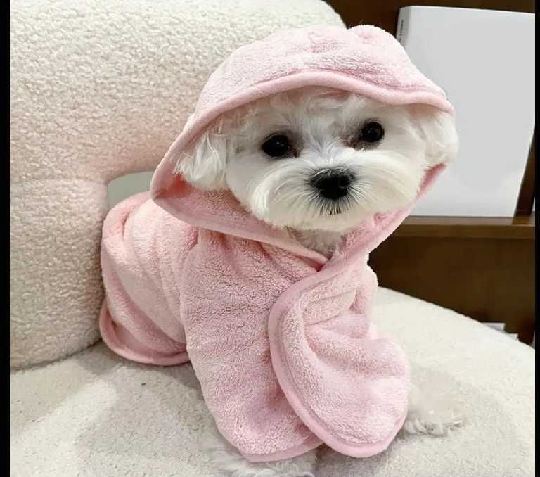 Roupão Absorvente para Cães e Gatos com Capuz Secagem Rápida Banho