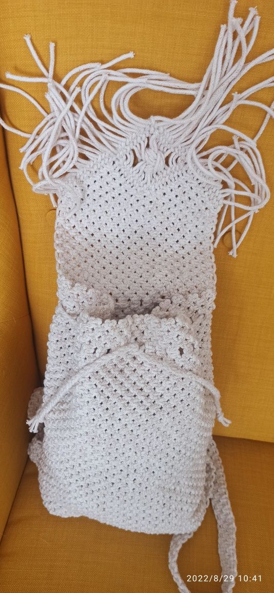 Plecak boho  biało złoty handmade rękodzieło makrama