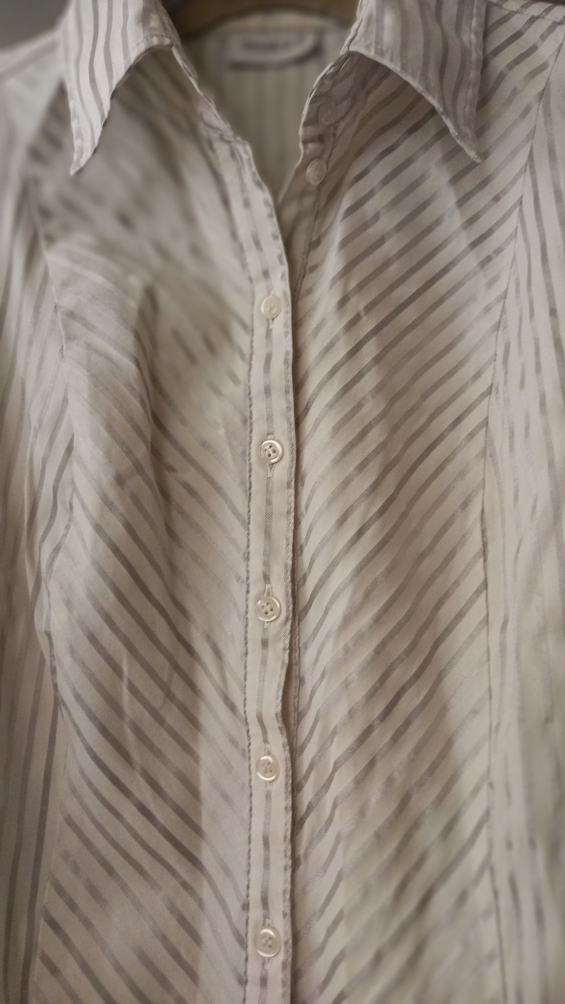 Koszula bluzka rozpinana biała srebrna taliowana 40-42 L-XL Jak Nowa