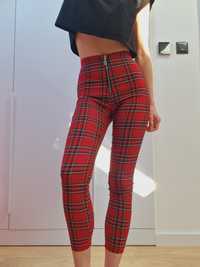 Zara Dopasowane Spodnie w Szkocką Kratę Tartan