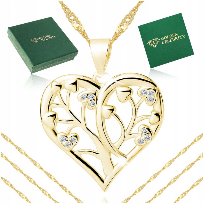 Złoty Długi Łańcuszek Singapur + Serce Serduszko Ażurowe Srebro 925 Pr