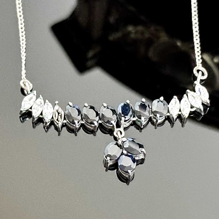Srebrny naszyjnik z Szafirami i Cyrkoniami - próba srebra 925