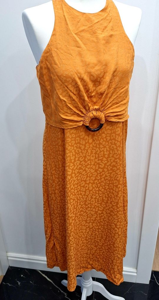 Sukienka elegancka midi wiskoza 100% viscose pomarańczowa na przyjęcie
