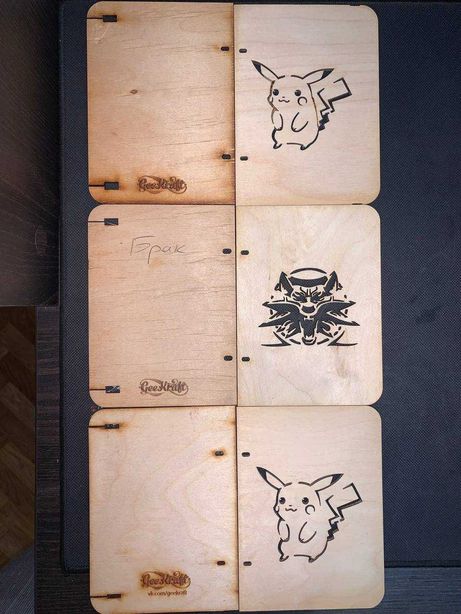 Деревянная обложка для блокнота. Pokemon, Pikachu, Witcher,