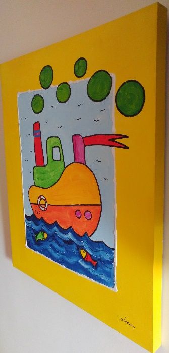 Tela para Quarto Criança (Enorme: 95 x 81 x 4 cm) - "Barco a Vapor"