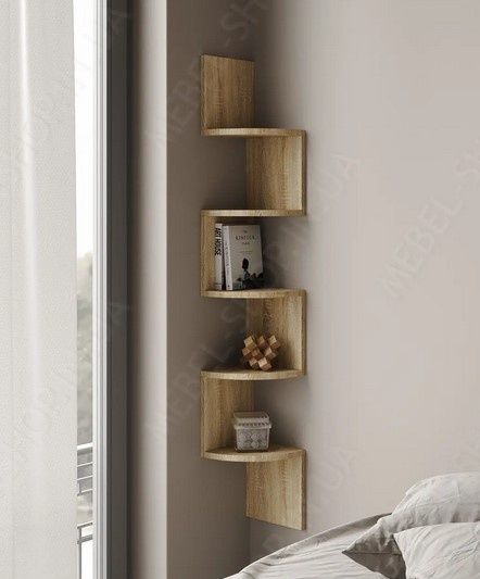 Полиця кутова настінна для книг, сувенірів, навісна, Змійка, біла