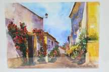 Pintura Catalina Sandulescu Aguarela  Papel "Rua Algarvia" Certificado