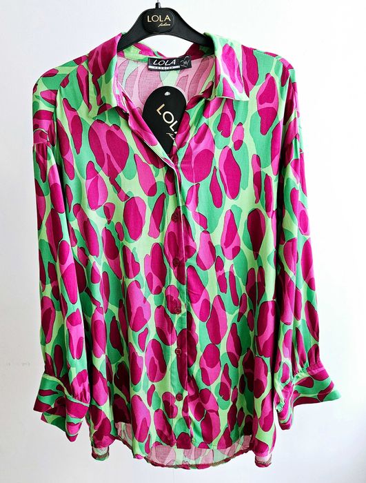 Koszula damska wzorzysta  zielono - różowa 36 lola