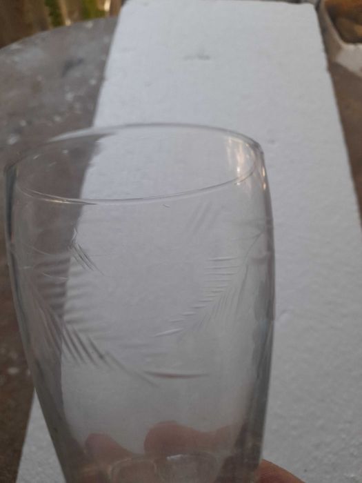 Garrafa Lisa em Vidro + 6 Copos Lapidados ( Muito Antigo )