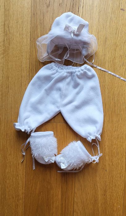 Zimowy komplet na chrzest 5 części płaszczyk 62 68