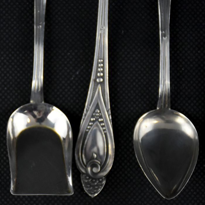 Conjunto de 6 colheres de chá + pá de açúcar, Arte nova, prata n2