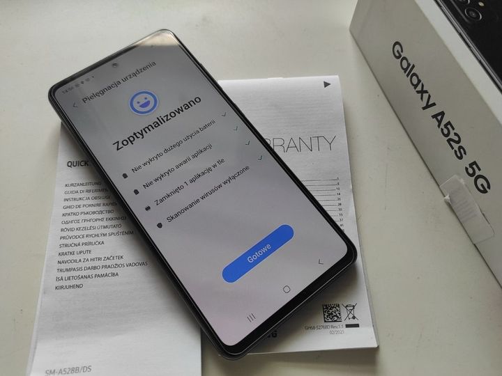 Samsung A52s 5G ekran idealny, 6GB RAM, oraz 128GB ROM, posiada szkło