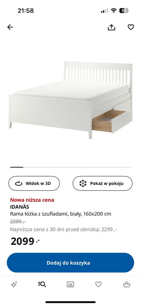 IDANAS - Rama łóżka z szufladami/ łóżko Ikea 160x200cm