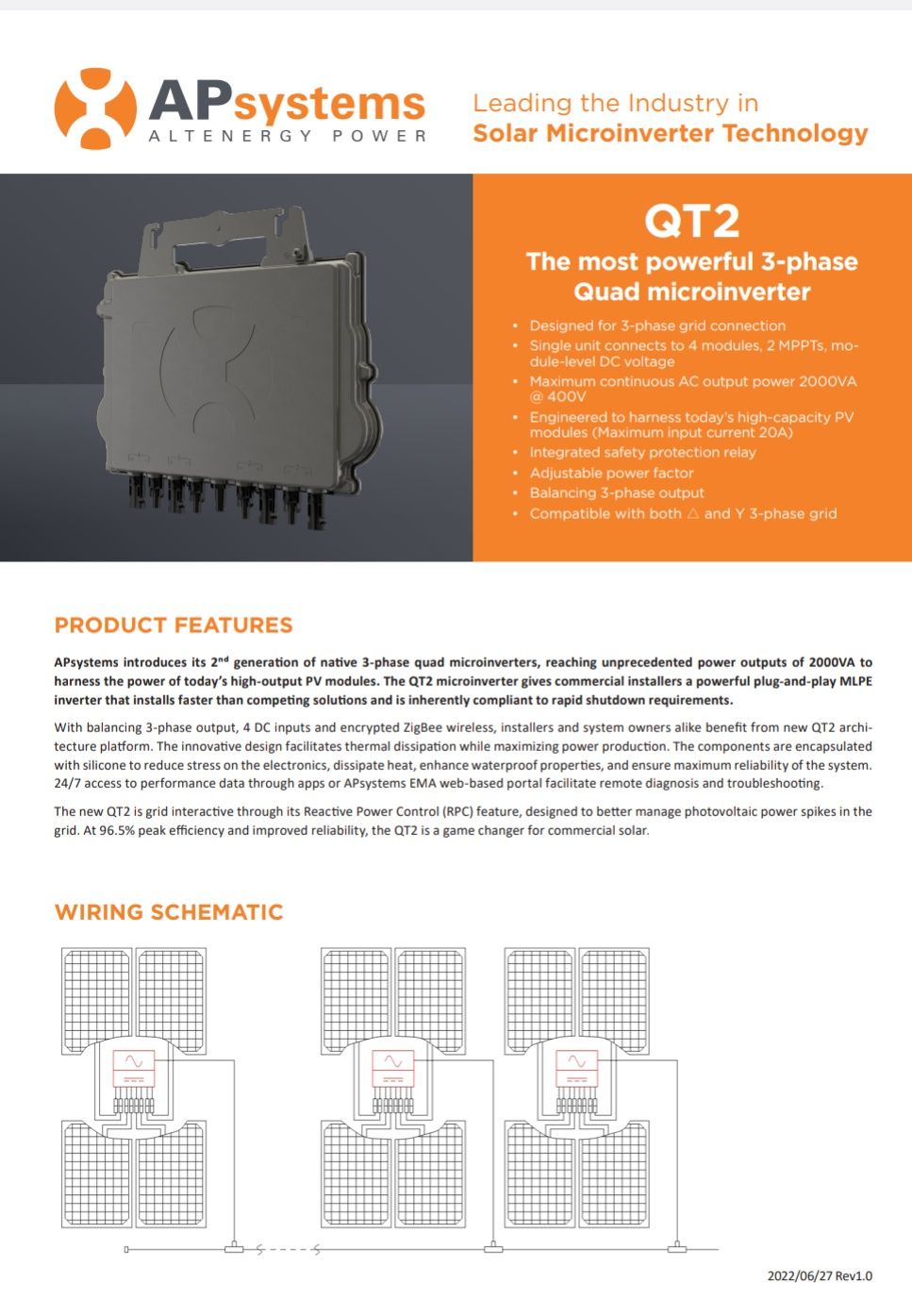 Micro Inversor APS QT2 2000VA 2000W APSystems Trifásico