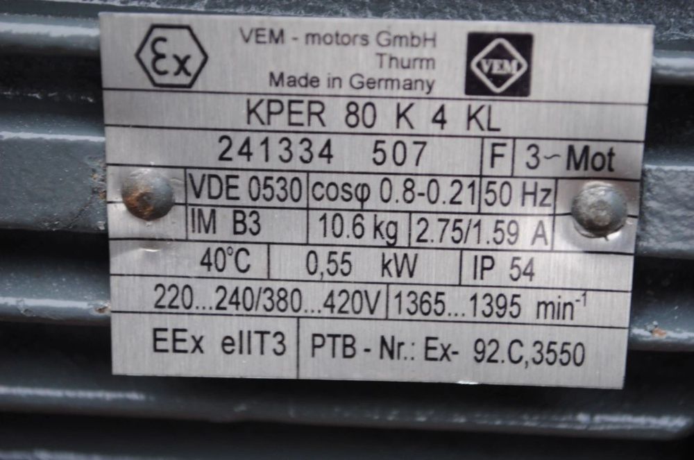 Silnik elektryczny 0.55kw. 1395obr./min. VEM! Ex