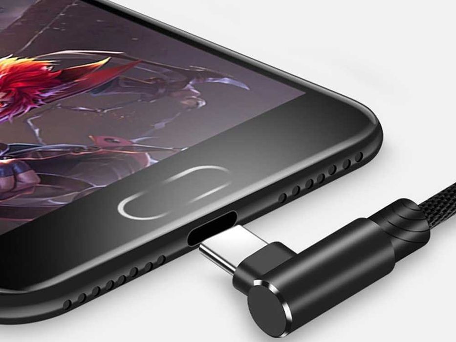Kabel przewód USB USB-C TYP C kątowy do ładowania QC do telefonu oplot
