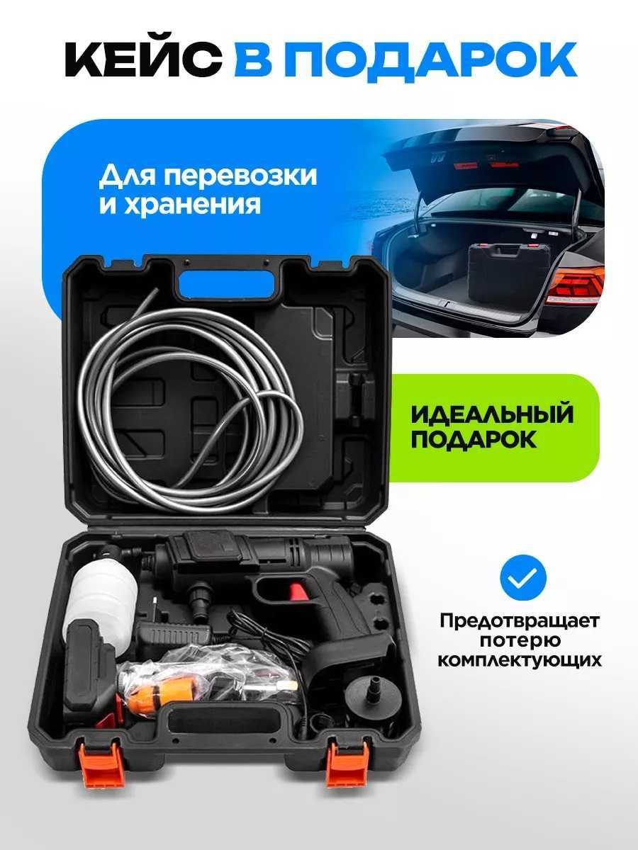 РЕАЛЬНЫЕ ФОТО|Аккумуляторная мойка высокого давления медный мотор 2АКБ
