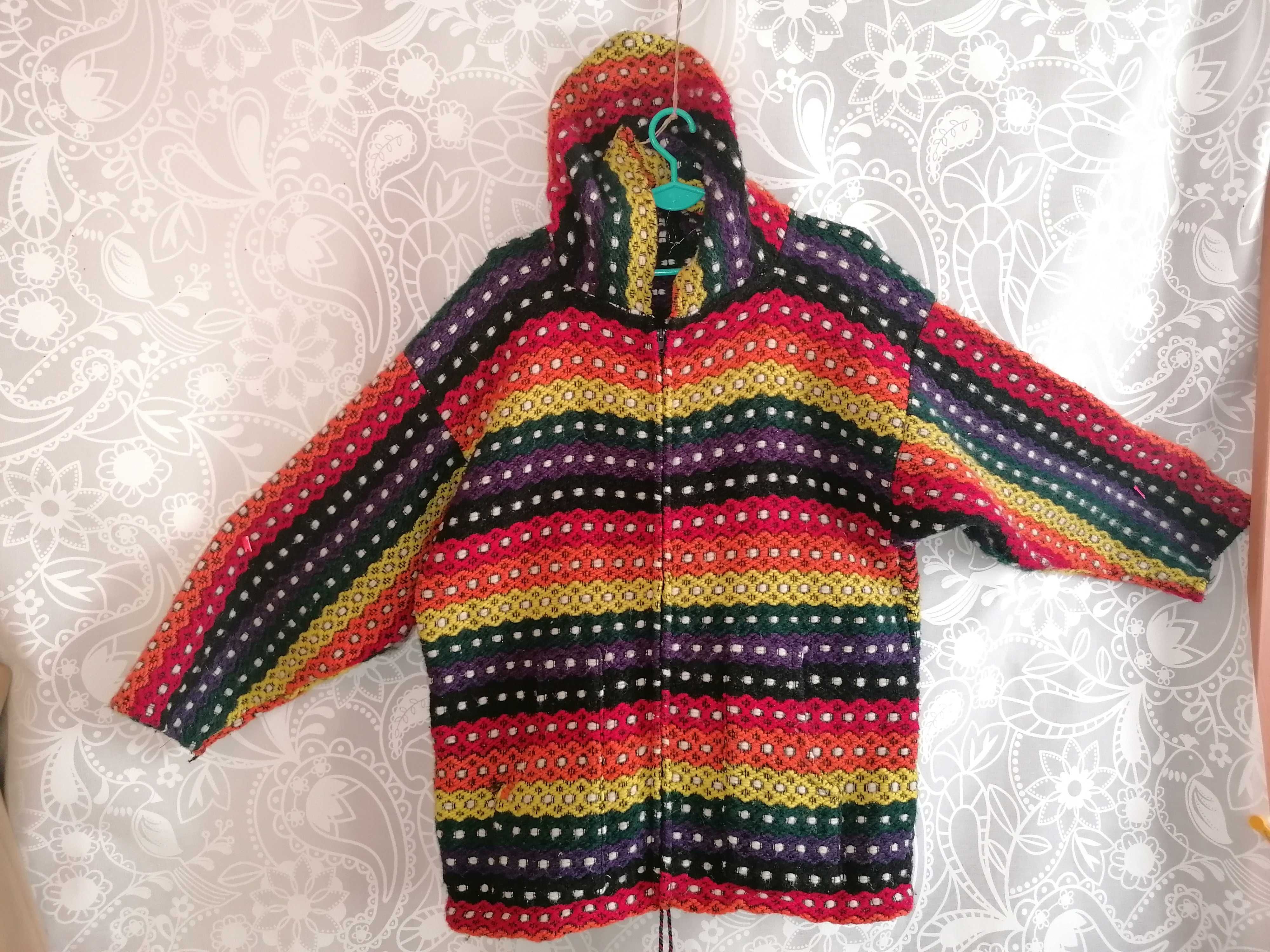 Sweter hipisowski z kapturem lata 70 te vintage