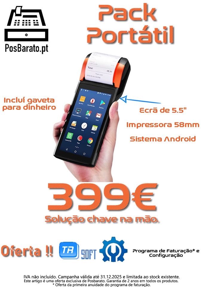 POS portátil e multibanco com software certificado touch TR Soft