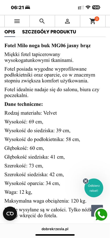 Fotel welur Milo