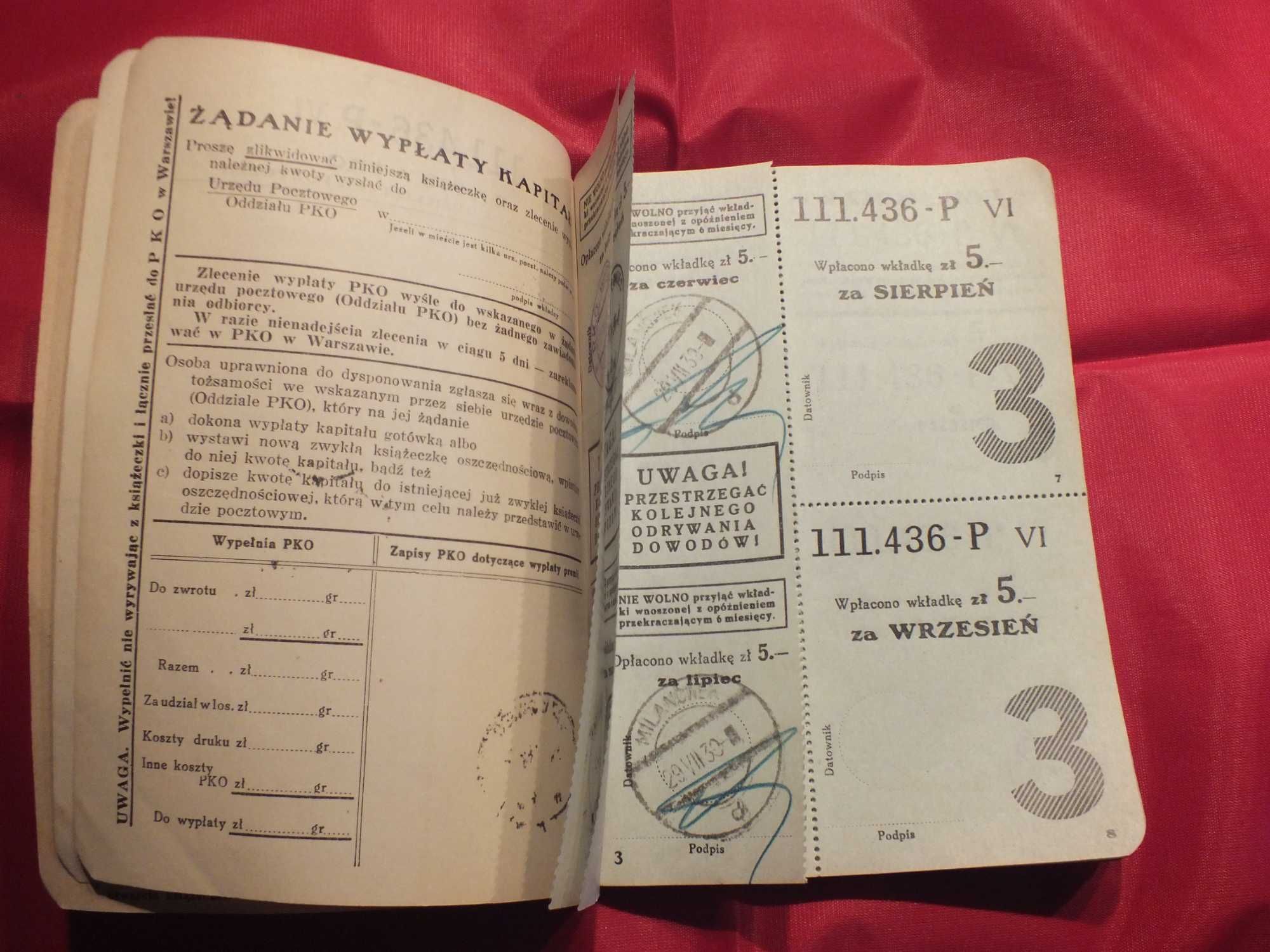 PKO książeczka oszczędnościowa  przedwojenna 1939 r