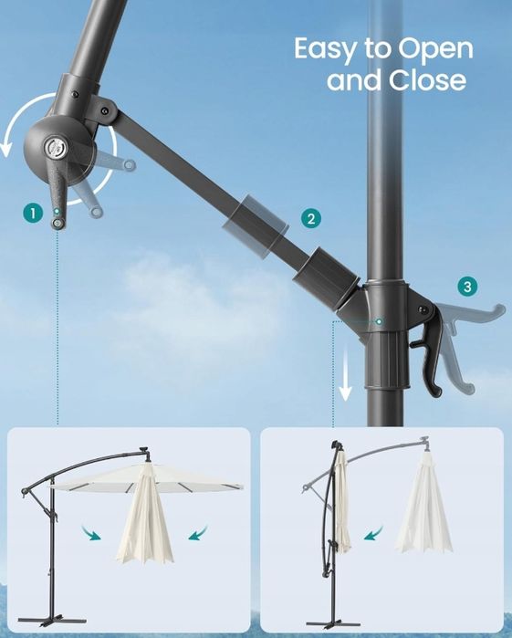Beżowy Parasol Ogrodowy Songmics 3M Z Solarnymi Led Gpu118M01