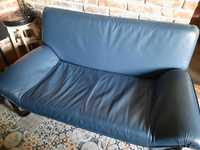 Sofa skórzana niebieski navy niska