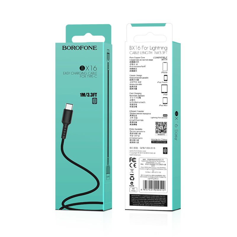 Borofone Kabel Bx16 Easy - Usb Na Typ C - 3A 1 Metr Czarny