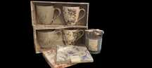 home&you zestaw dużych porcelanowych kubków + świeca, serwetki gratis