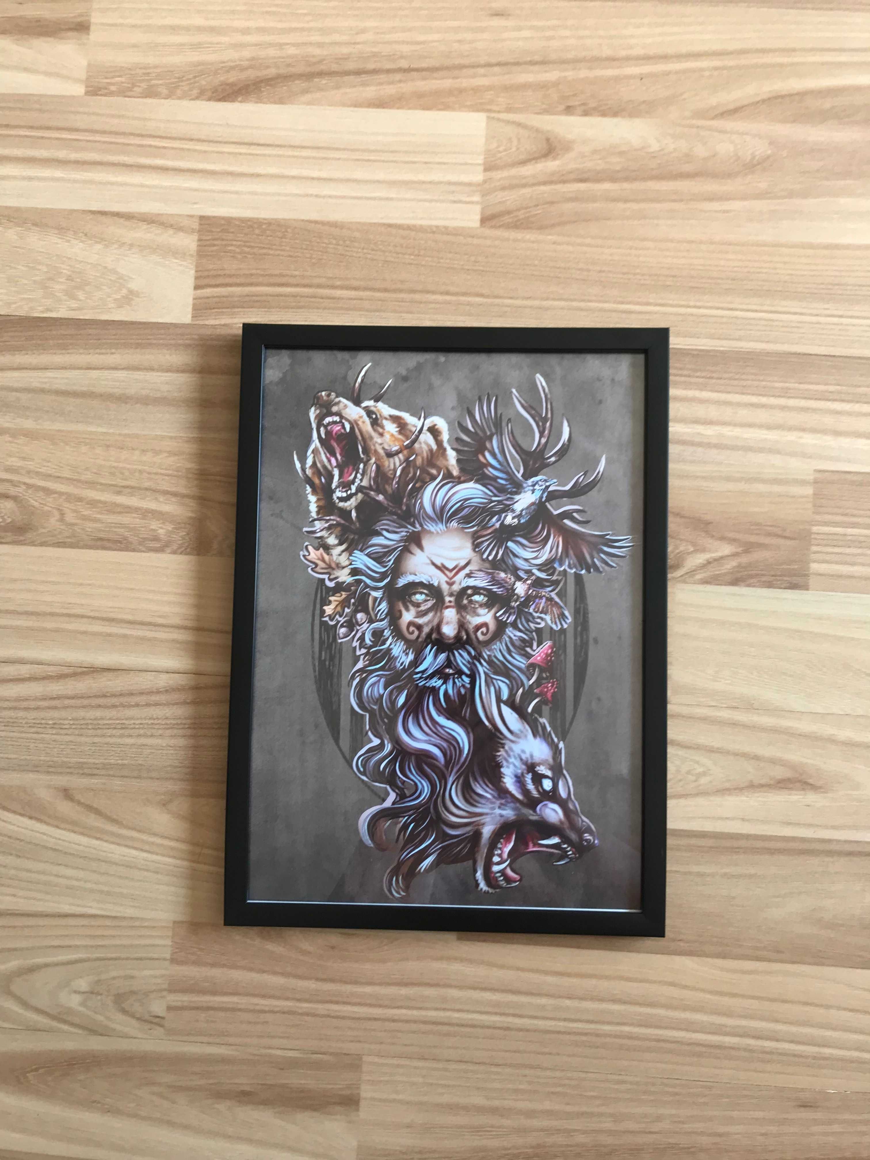 Plakat / obraz w ramie Leszy - Bogowie słowiańscy A4 Bóg lasy Slavic