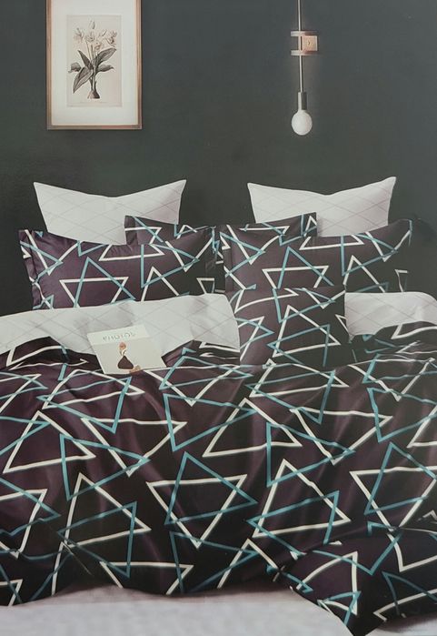 Komplet Pościeli Granatowa w trójkąty 160x200 1-15