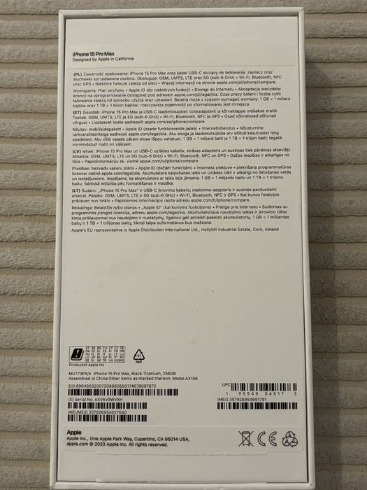 Iphone 15 PRO MAX 256GB Black Titanium