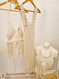 Roupas de praia em macramé tops vestido