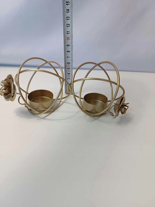 LICHENGTAI Złoty Świecznik w stylu vintage na świeczki tealight 2szt
