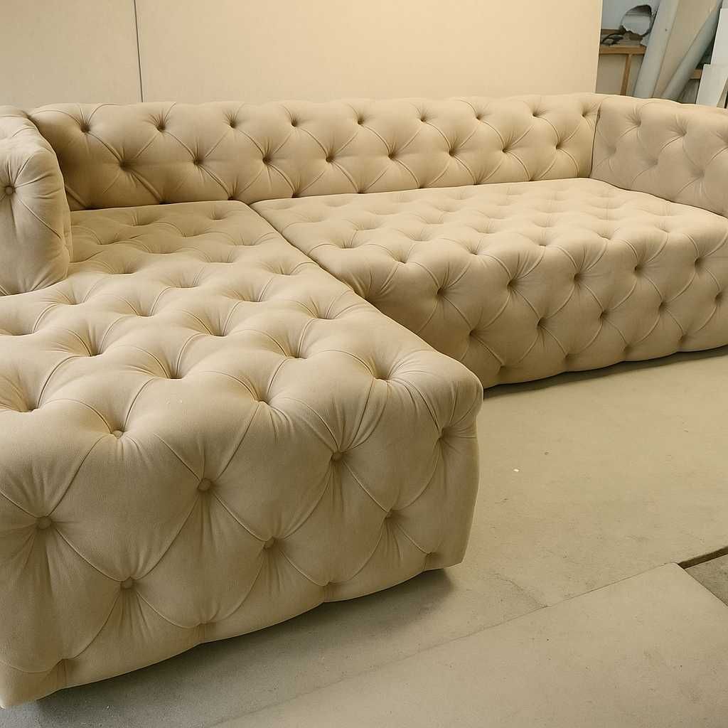 CHESTERFIELD narożnik z pikowanym siedziskiem ROZKŁADANY do spania