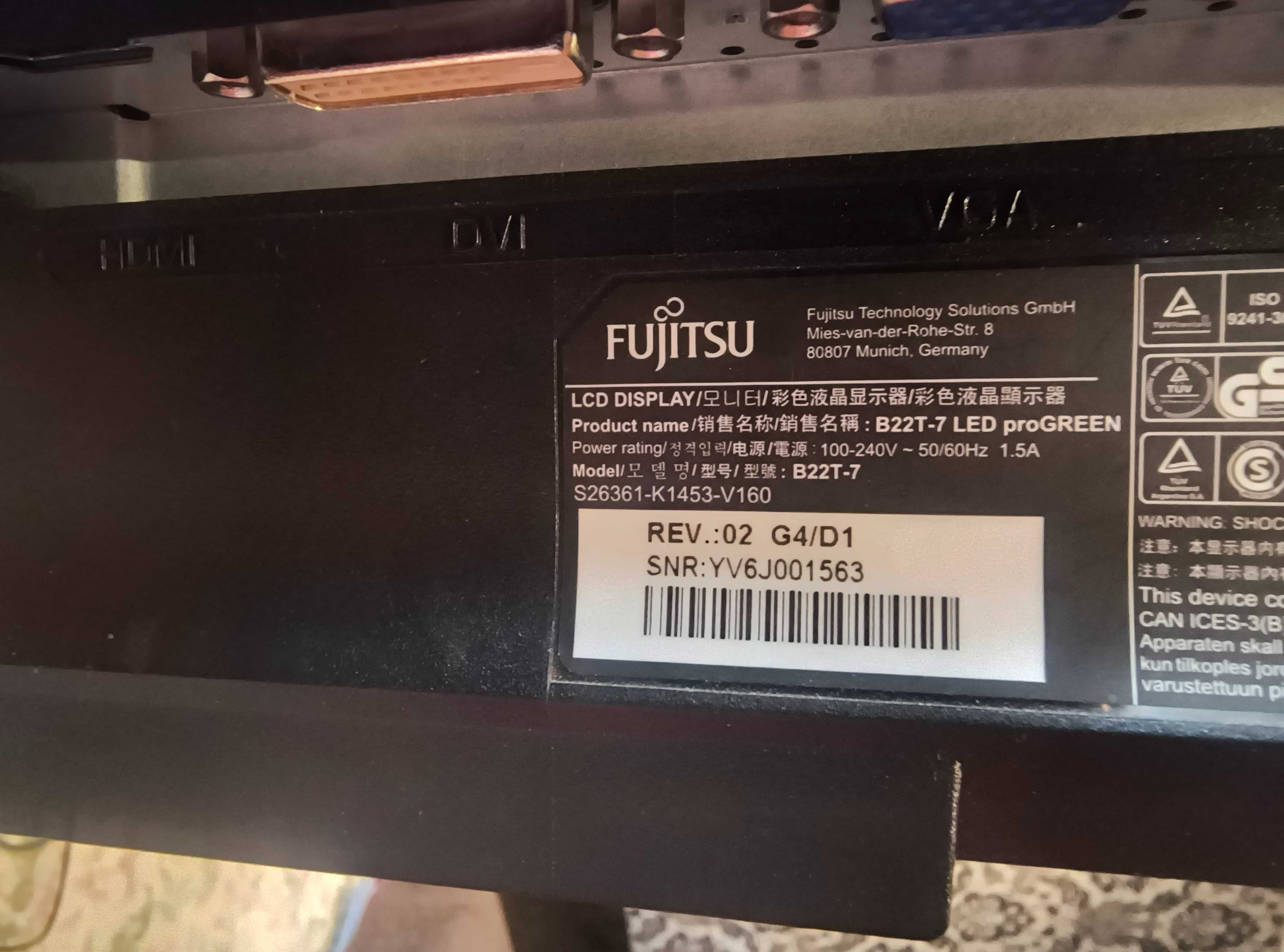 Монітор 21.5" Fujitsu B22T-7 LED ProGreen FullHD HDMI/DVI/VGA USB-Hub