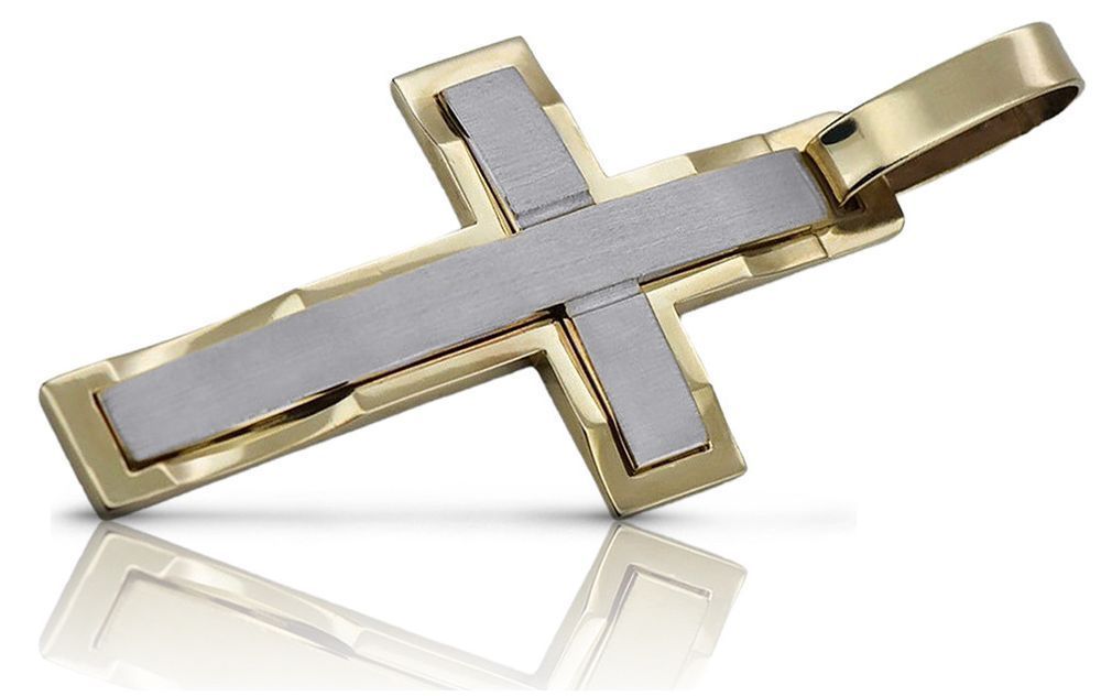 Krzyżyk Katolicki z żółto białego 14k złota 585 zawieszka ctc031yw Wr