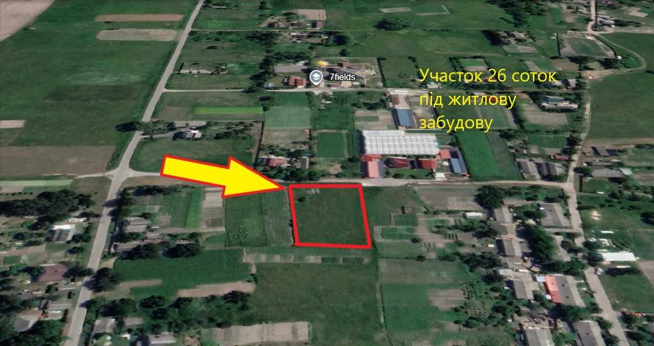 Продам ділянку 26 соток, під забудову, жила вулиця, с. Семиполки
