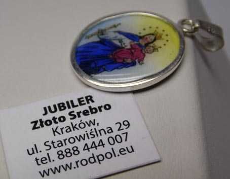 Wisior dwustronna emalia Matka Boska i Jezus serce.