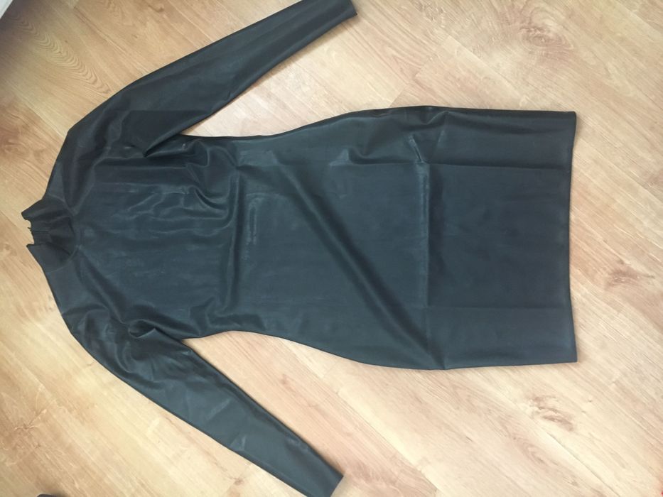 990/ Czarna Latex sukienka lateks 0,4 mm damska rozmiar S długi rękaw