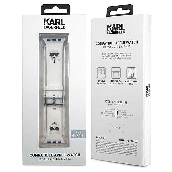 Karl Lagerfeld Pasek KLAWLSLCKW Apple Watch 42/44/45mm biały/white str