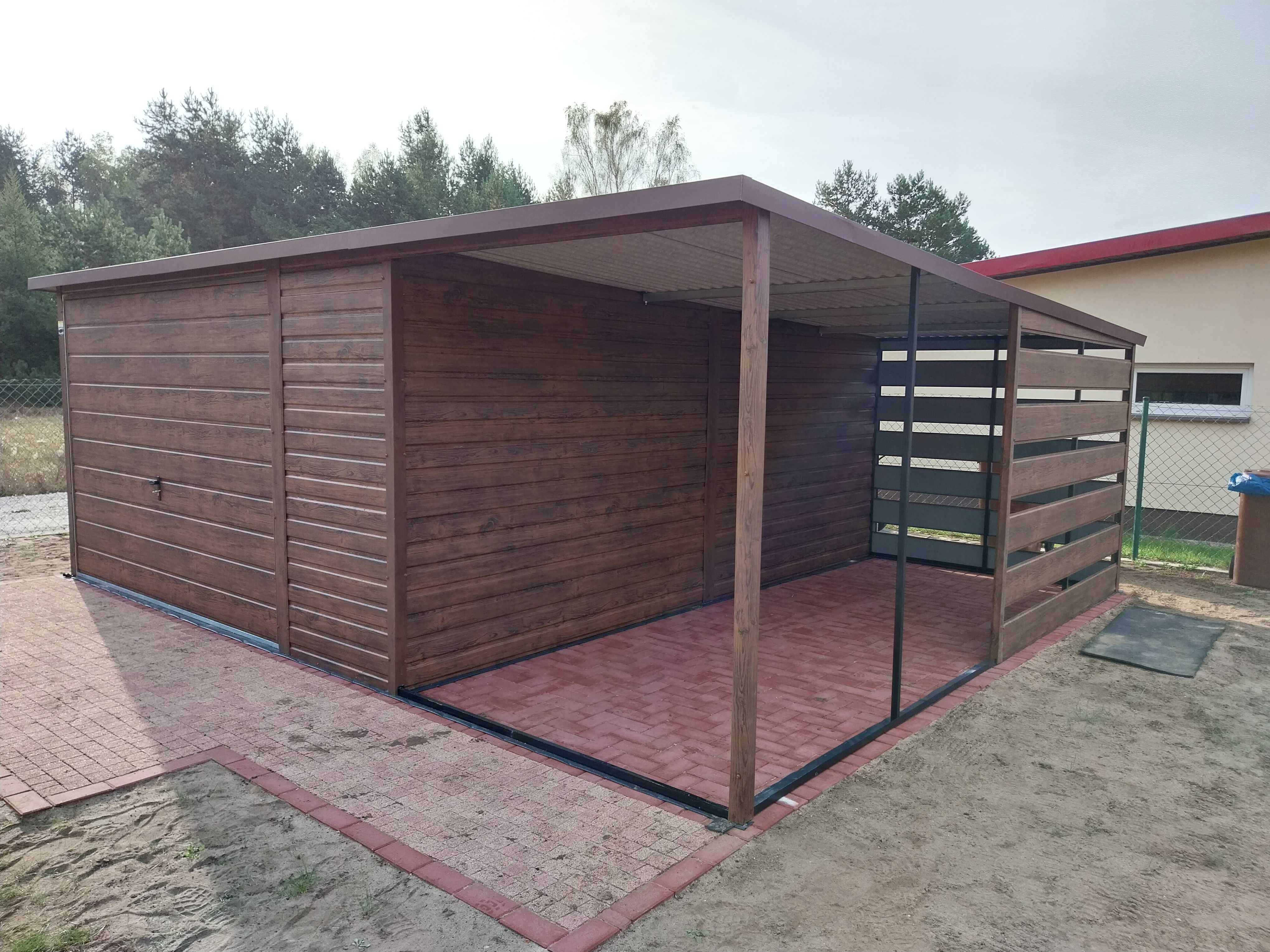 Garaż blaszany 6x6 drewnopodobny nowoczesne garaże Premium wiata panel