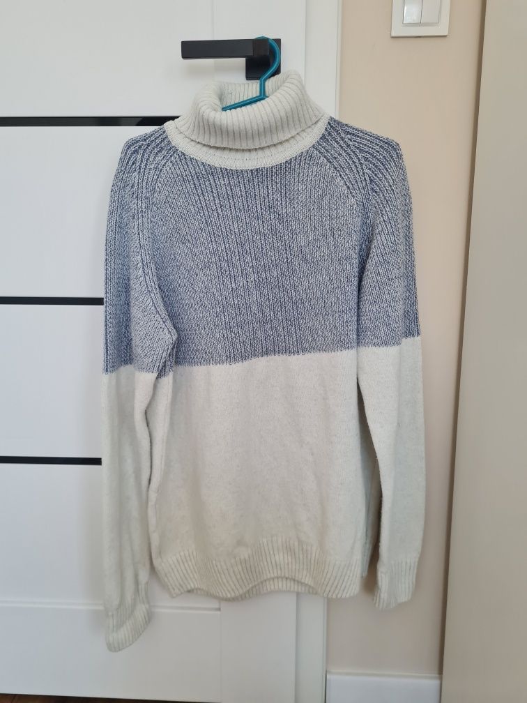 Sweter meski kremowy z golfem wełna owcza XL 42