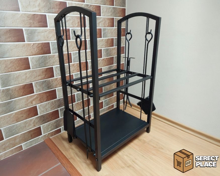 Kosz na drewno kominkowe z zestawem akcesoriów / Stojak Metalowy