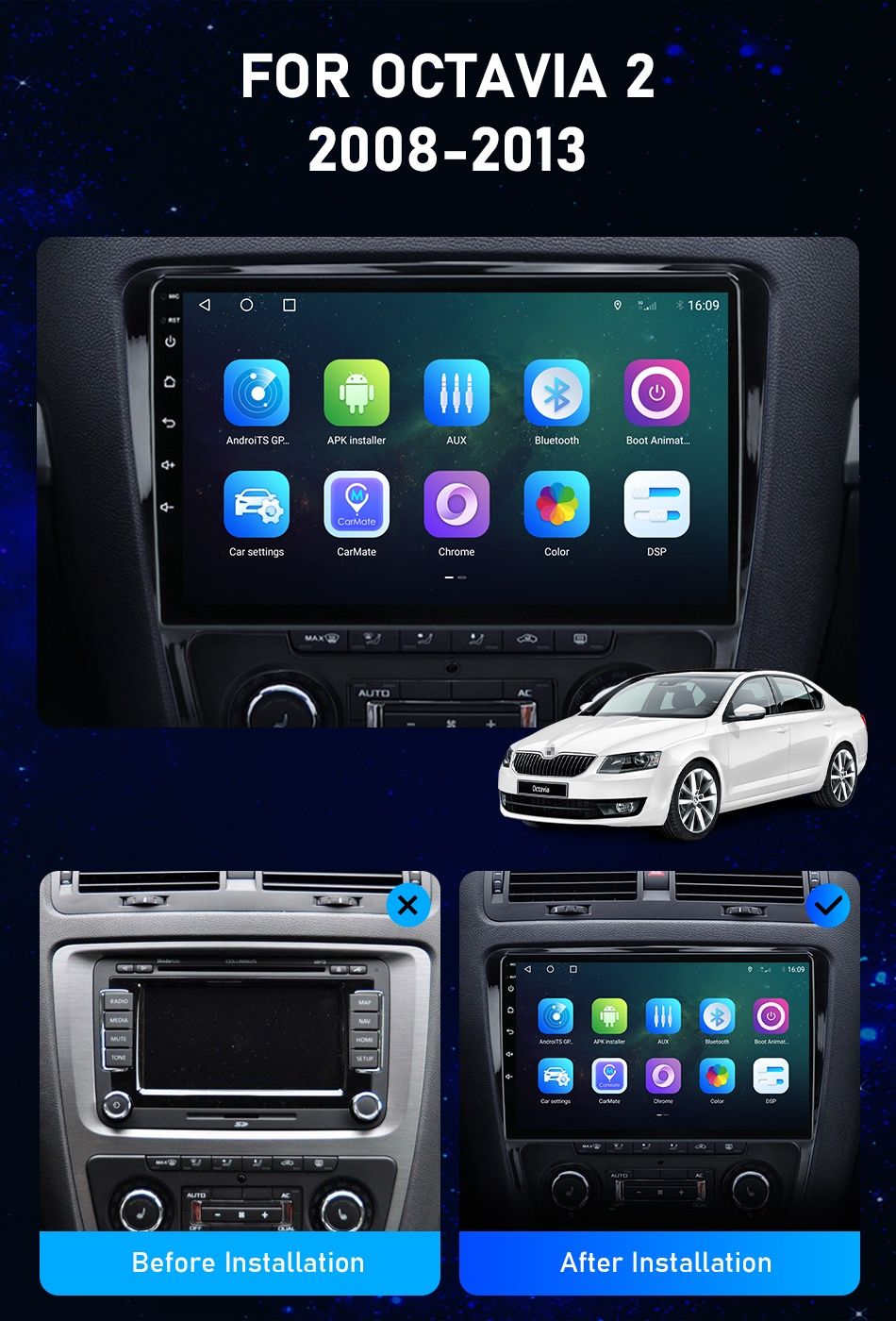 Radio Navi Gps Skoda Octavia 2 2008 ÷ 2013 Android