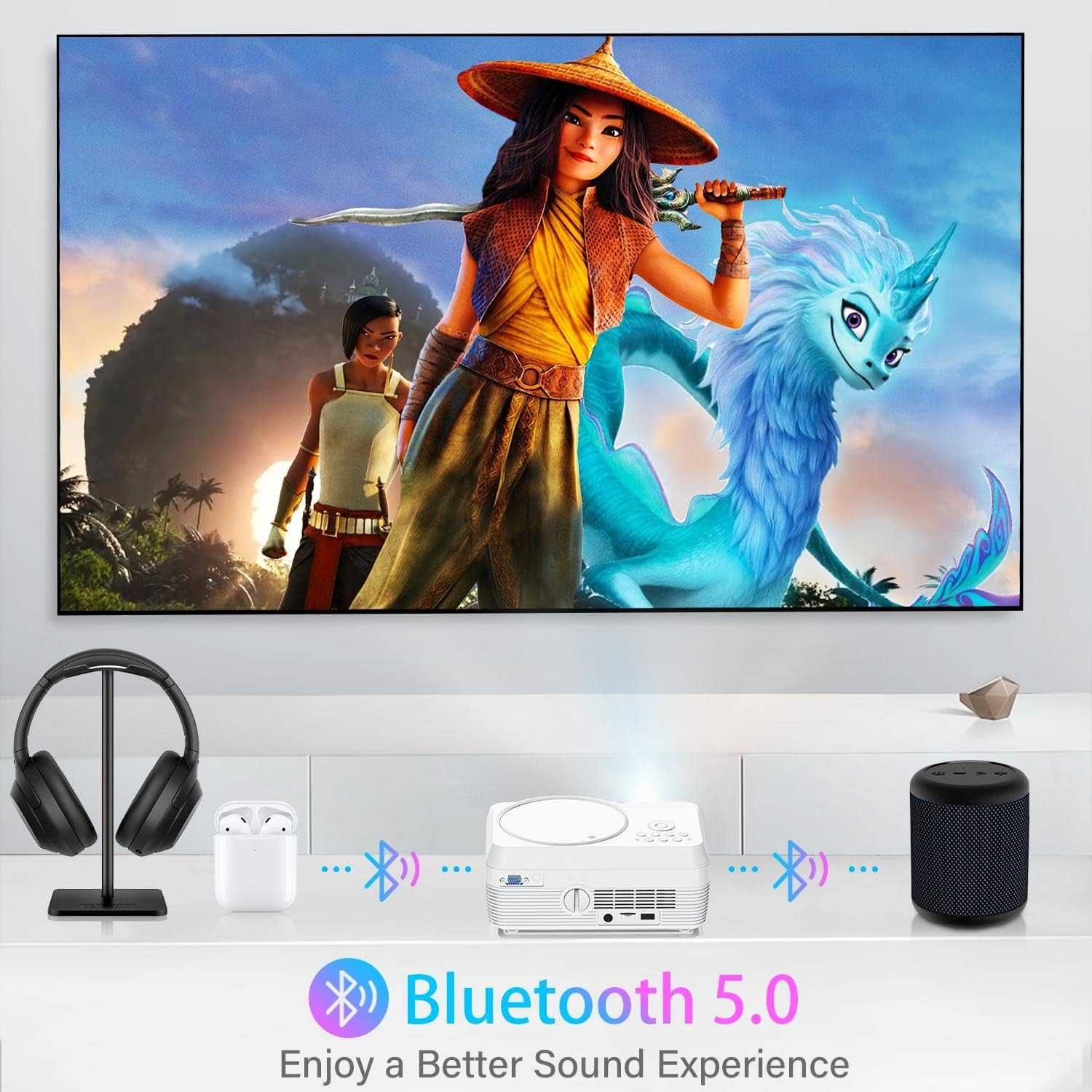 Projektor Full HD Bluetooth Wbudowany odtwarzacz DVD, 12000LM 1080P