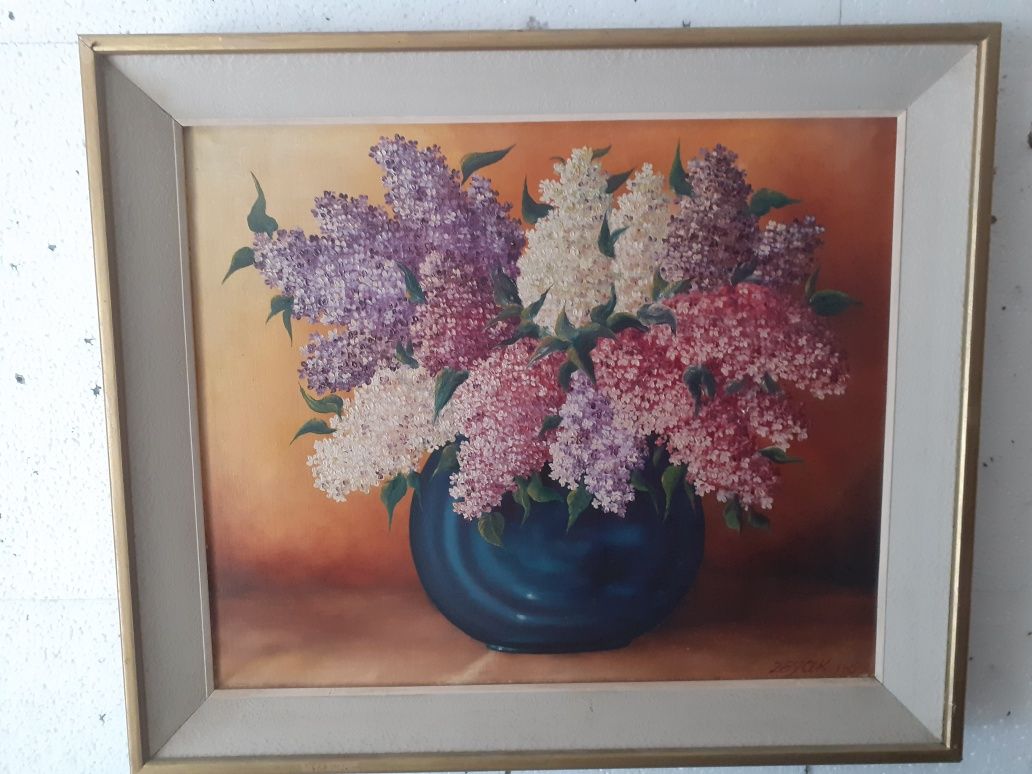 Obraz olejny bzy w wazonie 1986 rok  Zejak