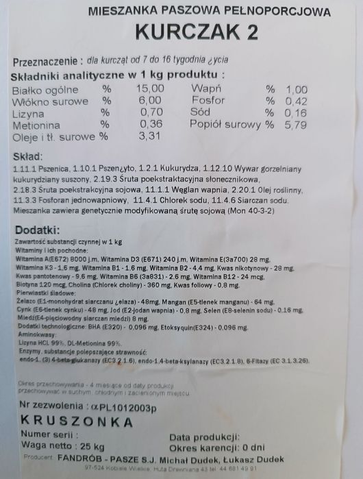 Pasza dla Kur Niosek, kurczaków itd. Dostawa Gratis na Terenie Polski!